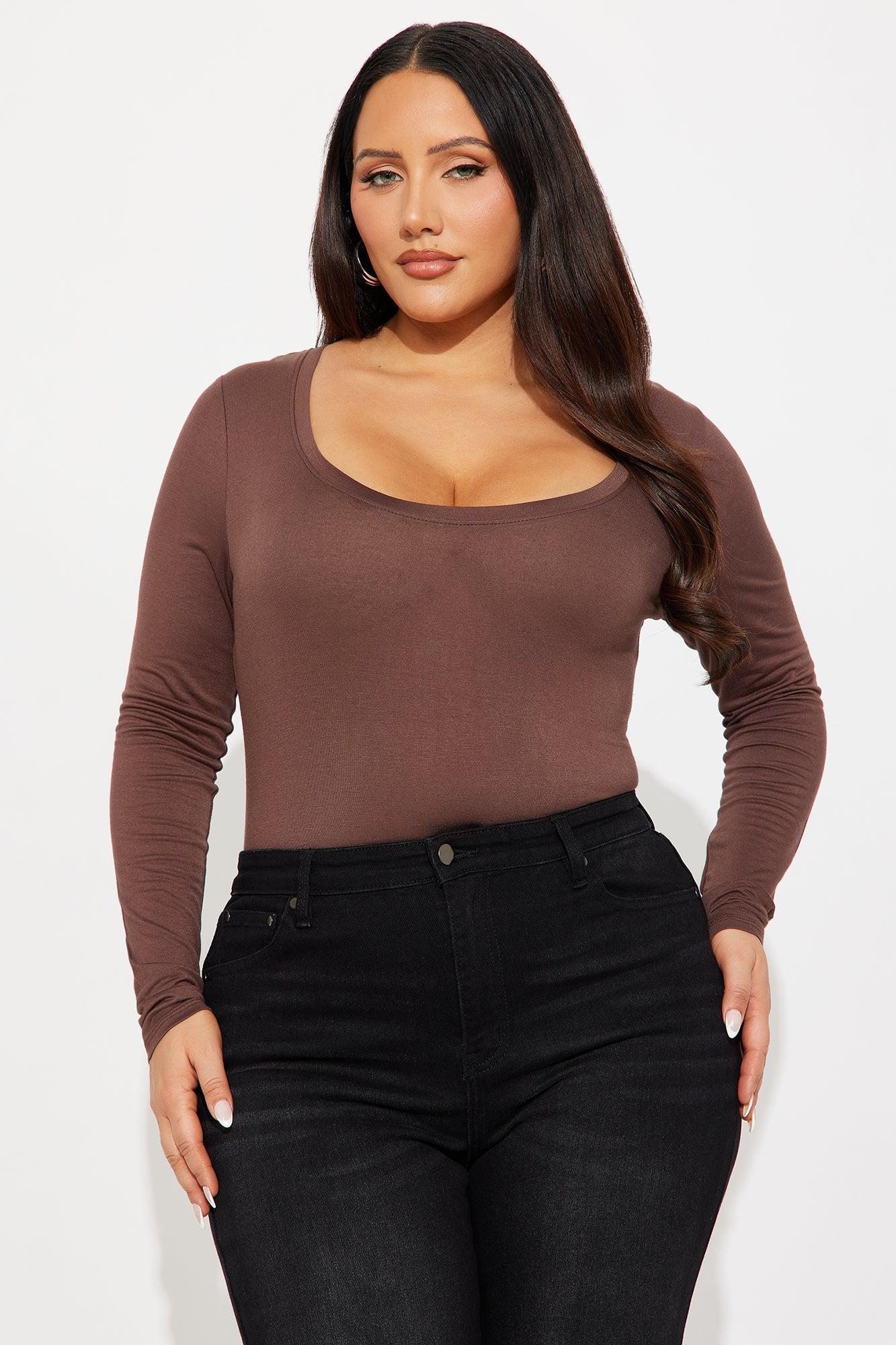 Marlene Scoop Neck Long Sleeve Bodysuit - Chocolate Product Image