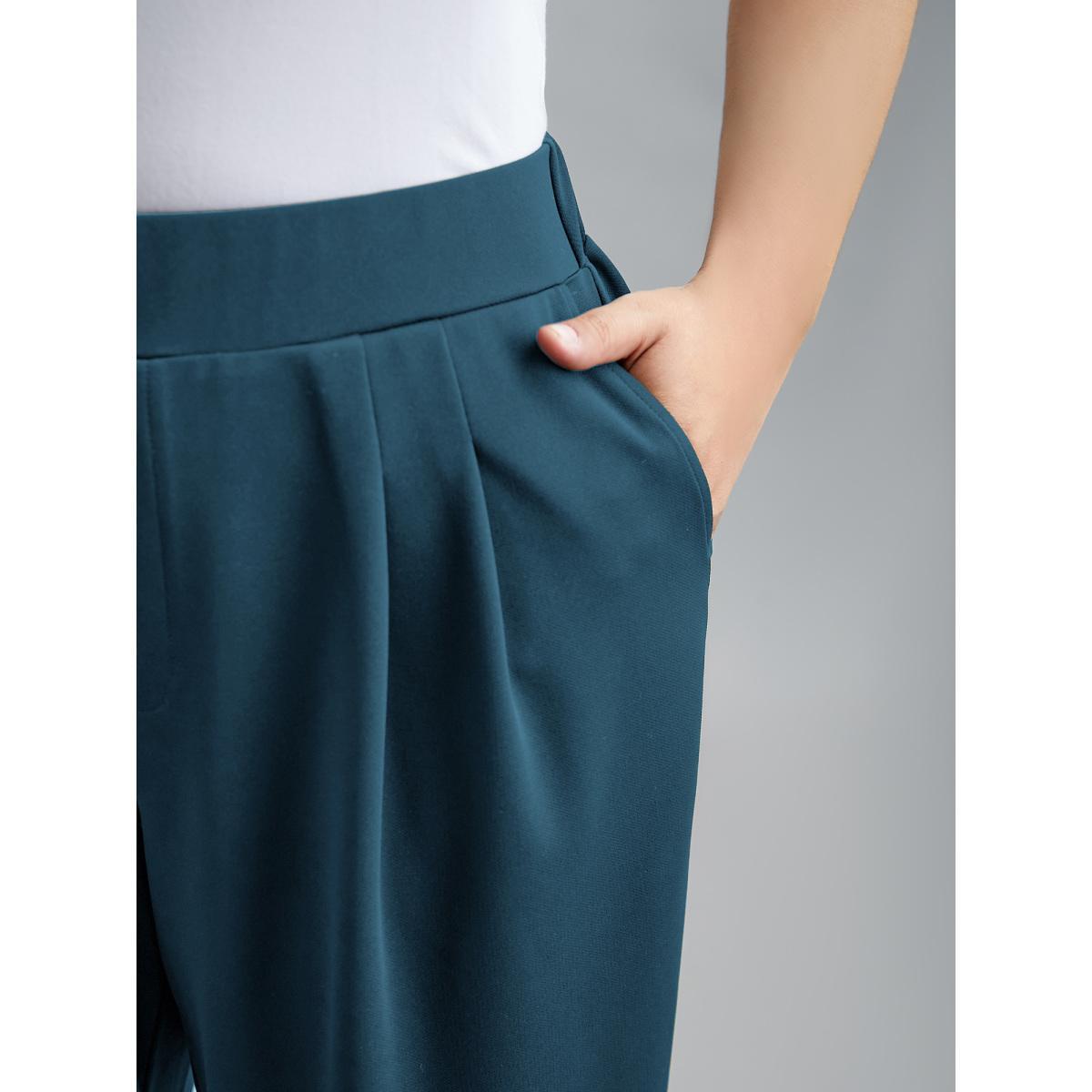 Plus Size Stretchy-Waist Straight Leg Pants Women Olive Workwear Essentials Straight Leg Mid Rise Work Pants BloomChic 18-20/2X Product Image