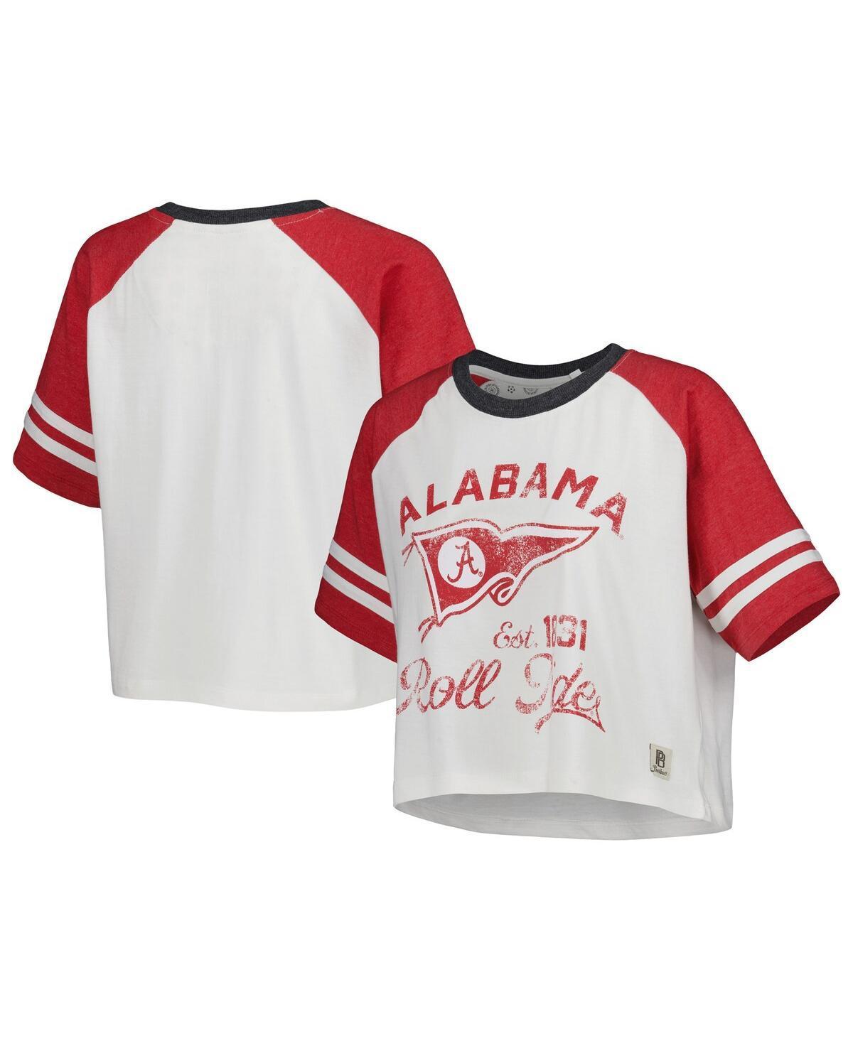 Women's Pressbox White Alabama Crimson Tide Melange Beaumont Cropped Raglan T-Shirt, Size: Small Product Image