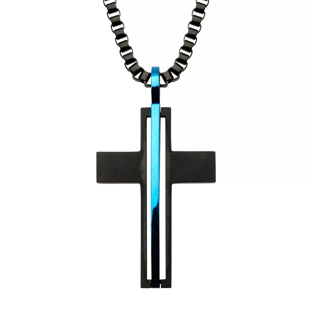 Men's Stainless Steel Black & Blue Cross Pendant Necklace, Size: 24", Tone Product Image