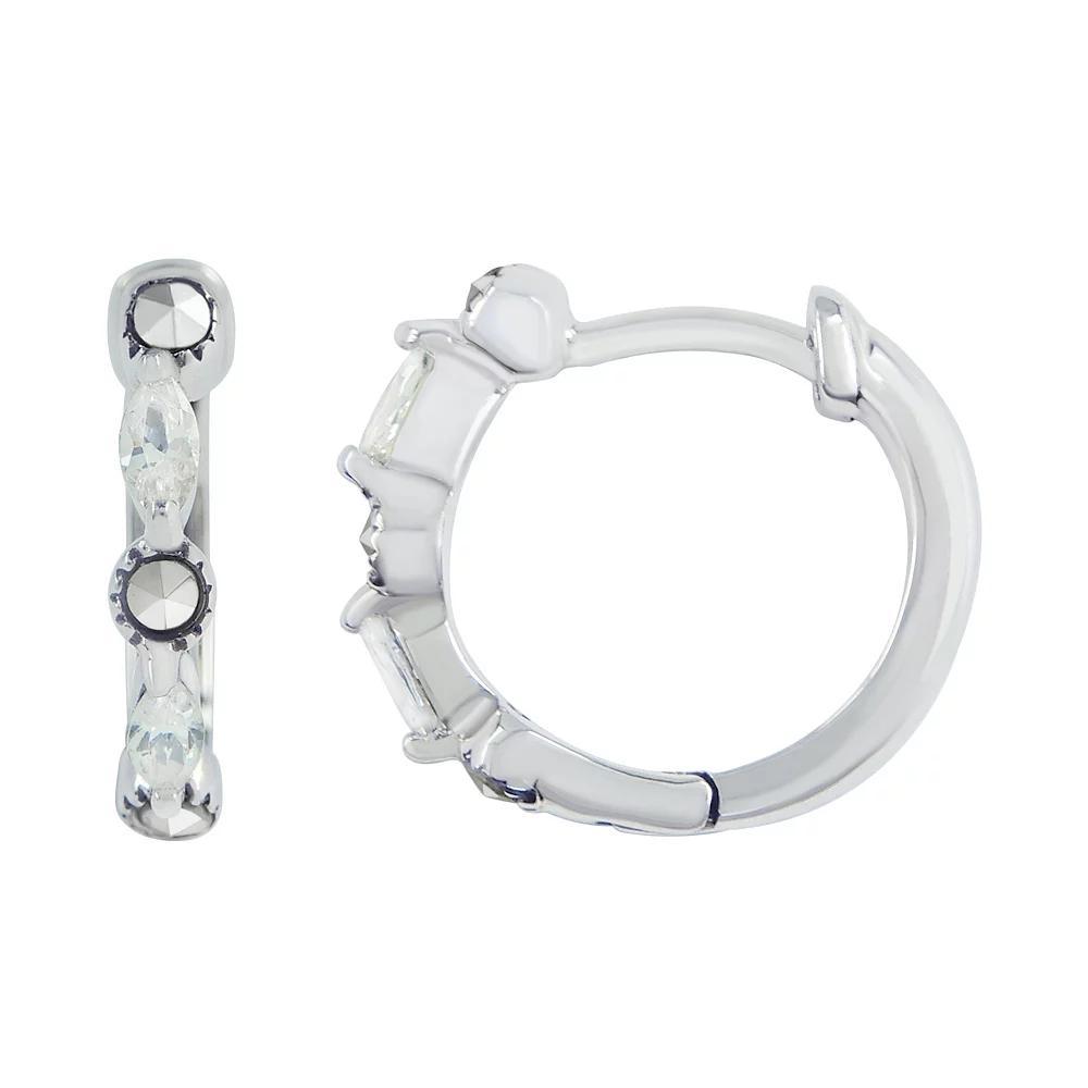 Lavish by TJM Sterling Silver Cubic Zirconia & Marcasite Hoop Earrings, Women's Product Image