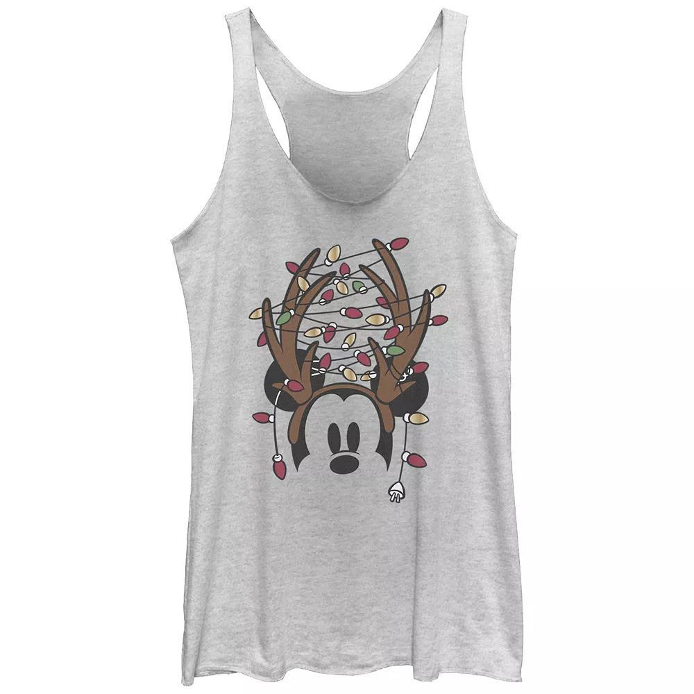 Disney's Mickey Mouse Juniors' Antlers With Christmas Lights Rackerback Graphic Tank, Women's, Size: XXL, White Grey Product Image