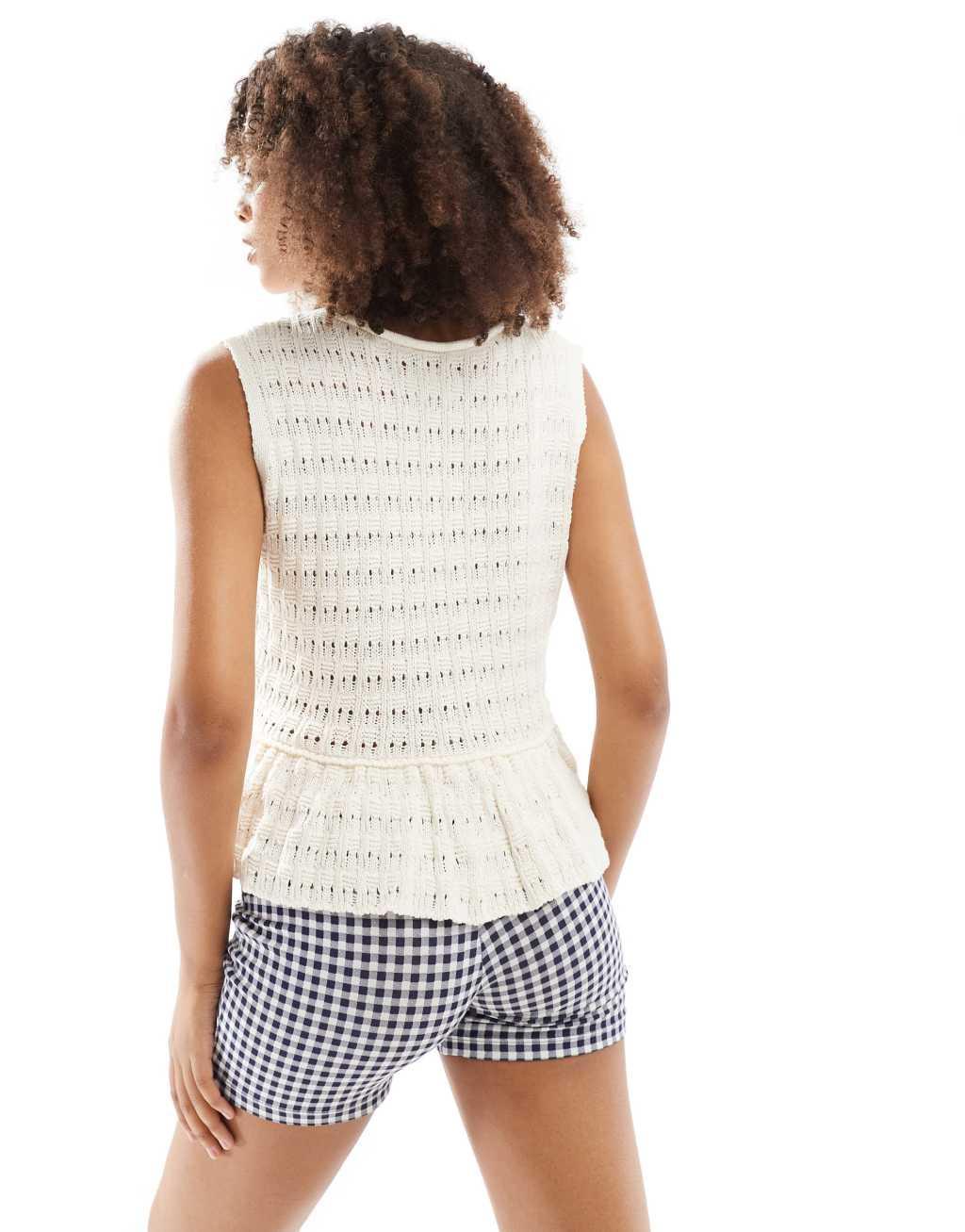 ASOS DESIGN peplum tie front open knit top in ecru Product Image