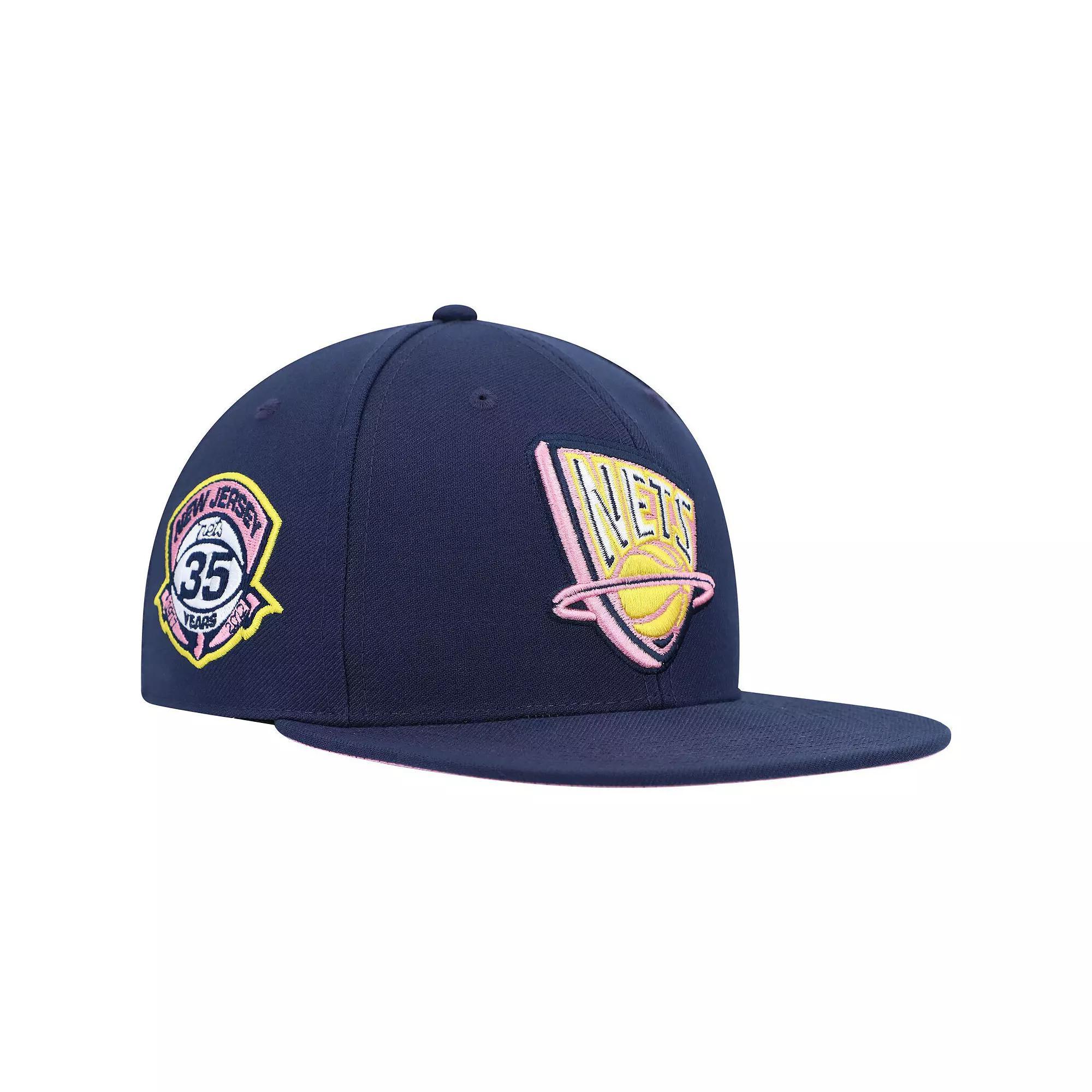 Men's Mitchell & Ness Navy New Jersey Nets 35 Years Burnt Sunrise Fitted Hat, Size: 7 5/8, Nba Blue Product Image