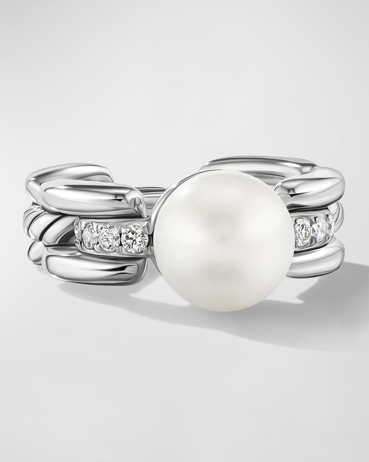 DY Madison Pearl Ring with Diamonds in Silver, 7.5mm Product Image