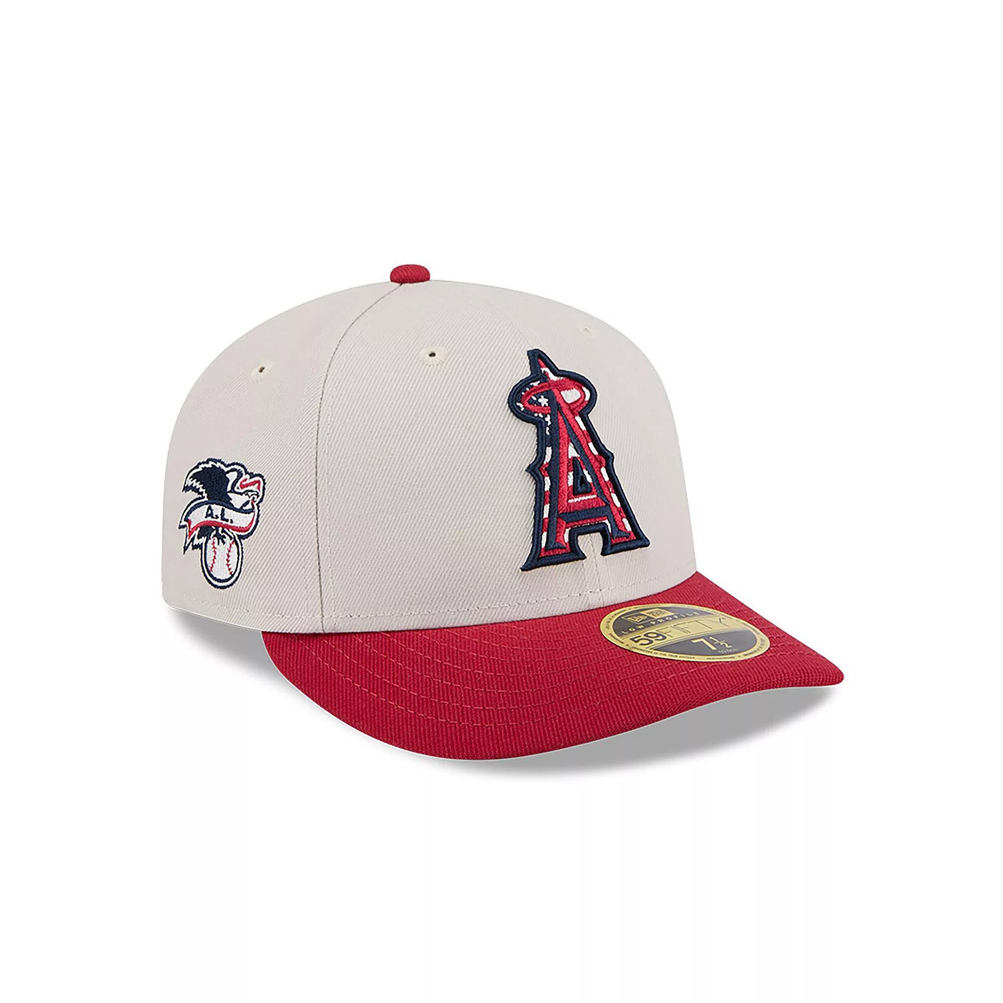 Men's New Era  Khaki/Red Los Angeles Angels 2024 Fourth of July Low Profile 59FIFTY Fitted Hat, Size: 7 1/2, Beig K Product Image