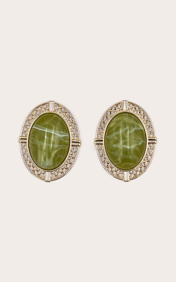 Jade Green Resin Gold Statement Earrings Product Image