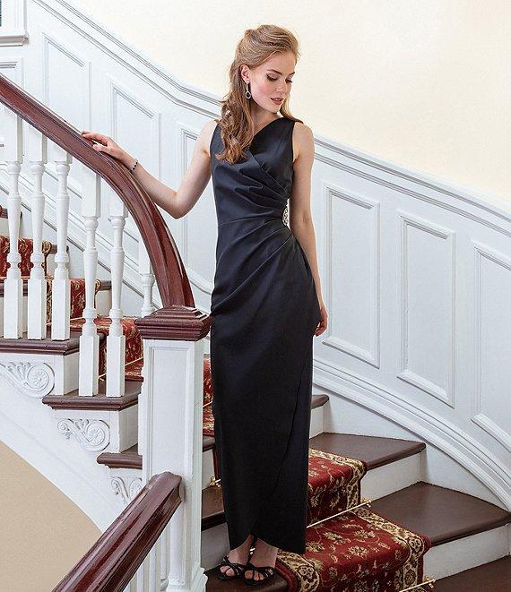 Alex Evenings Sleeveless Surplice V-Neck Beaded Detail Ruched Ruffled Sheath Gown Product Image