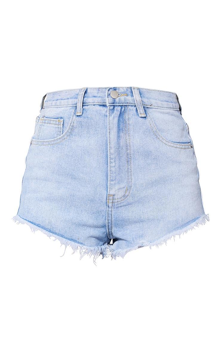 Light Blue Wash Frayed Hem Denim Hot Pants Product Image