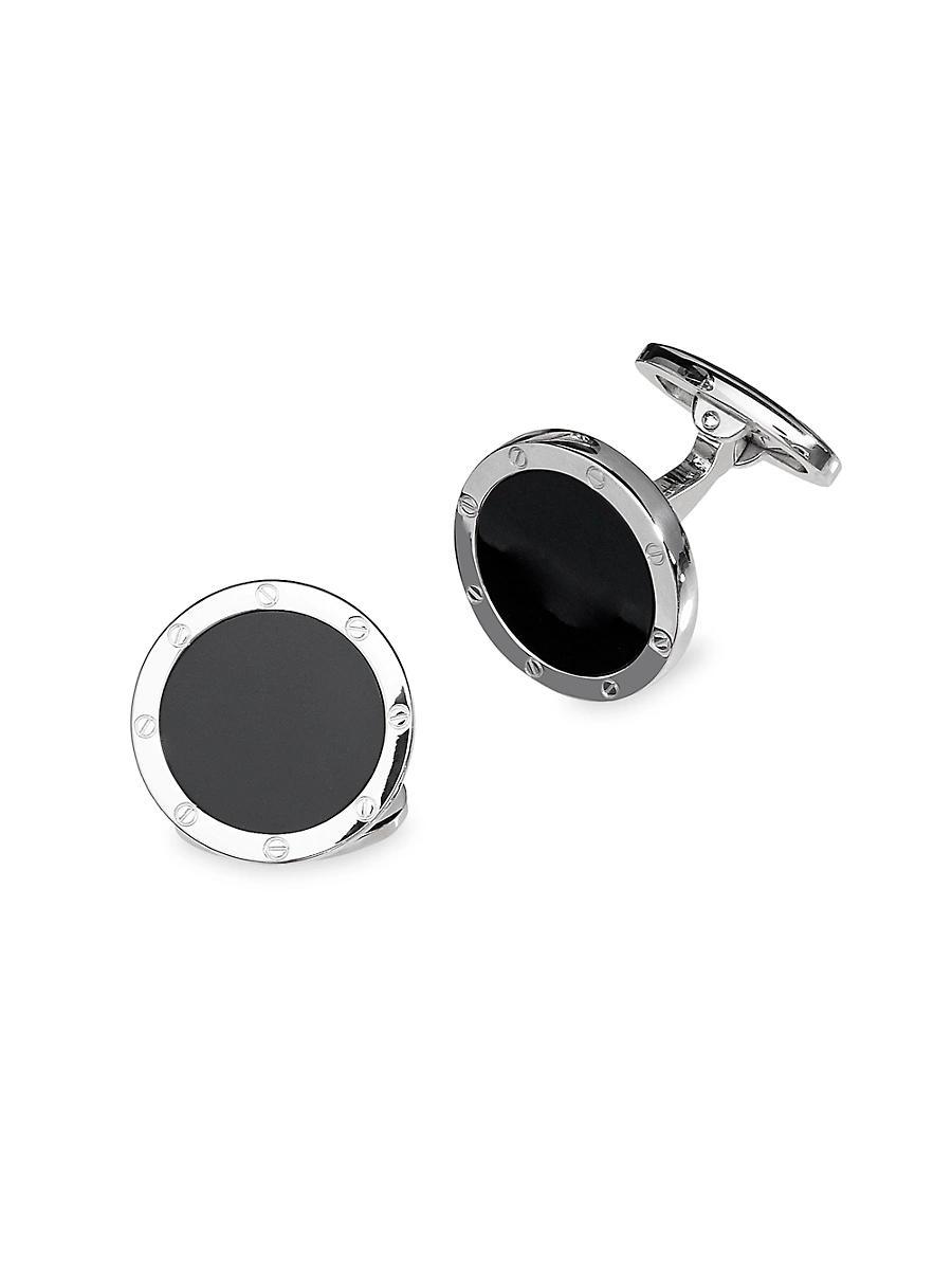 Jan Leslie Sterling Silver and Black Onyx Rivet Detail Cufflinks Product Image