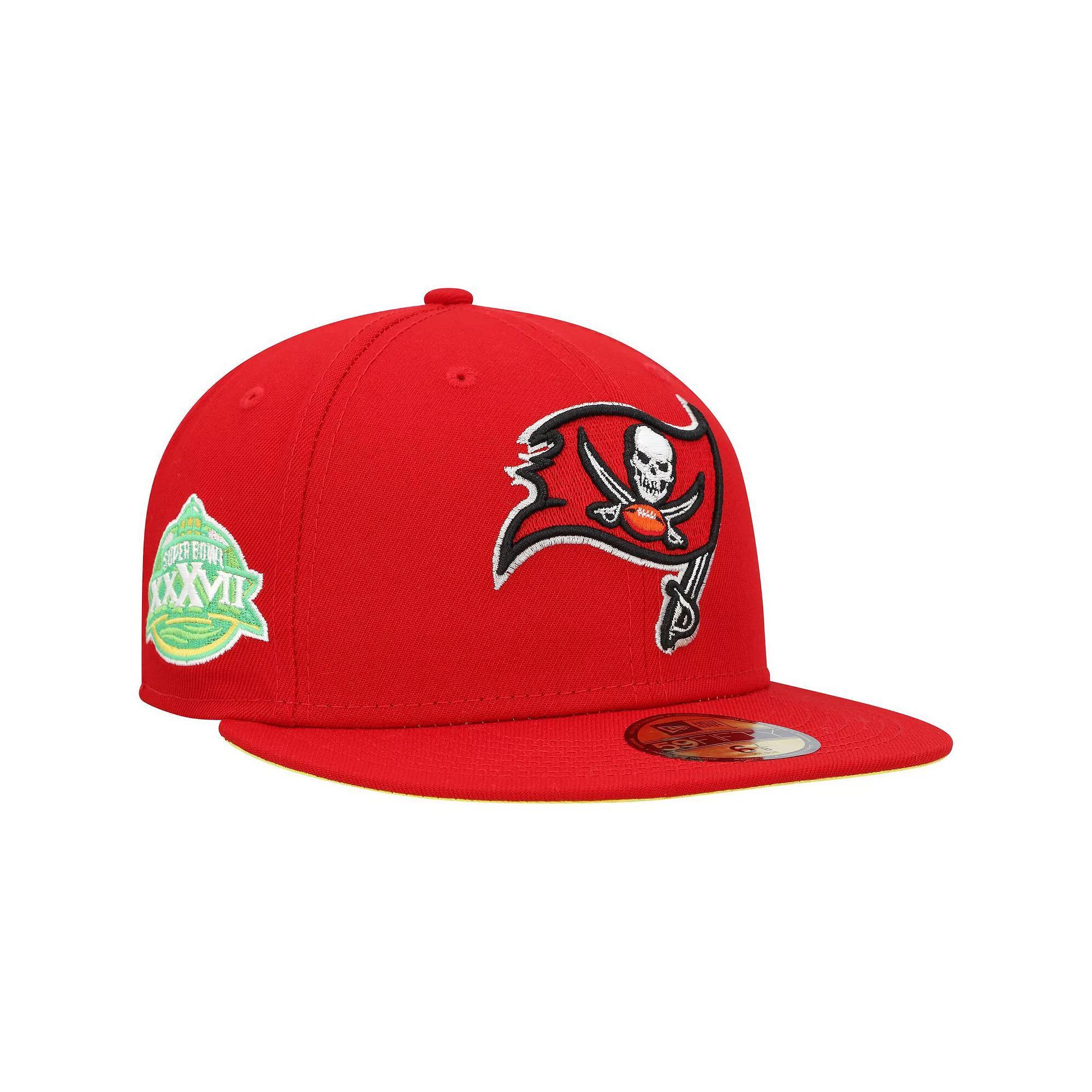 Men's New Era Scarlet Tampa Bay Buccaneers Super Bowl XXXVII Citrus Pop 59FIFTY Fitted Hat, Size: 7 3/8, Red Product Image