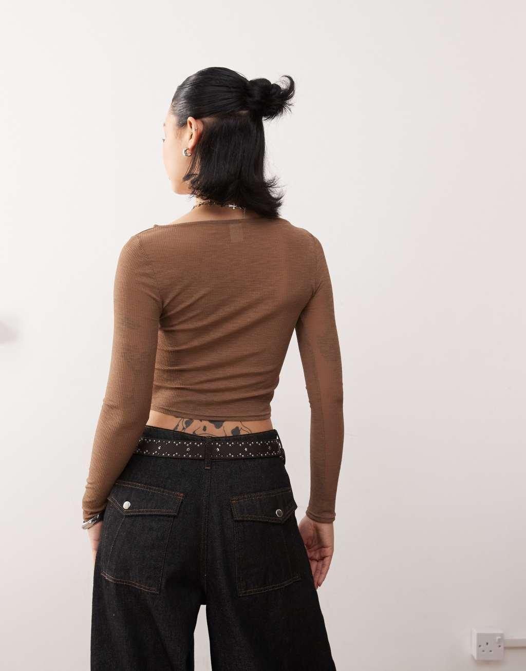 COLLUSION long sleeve top in tan Product Image