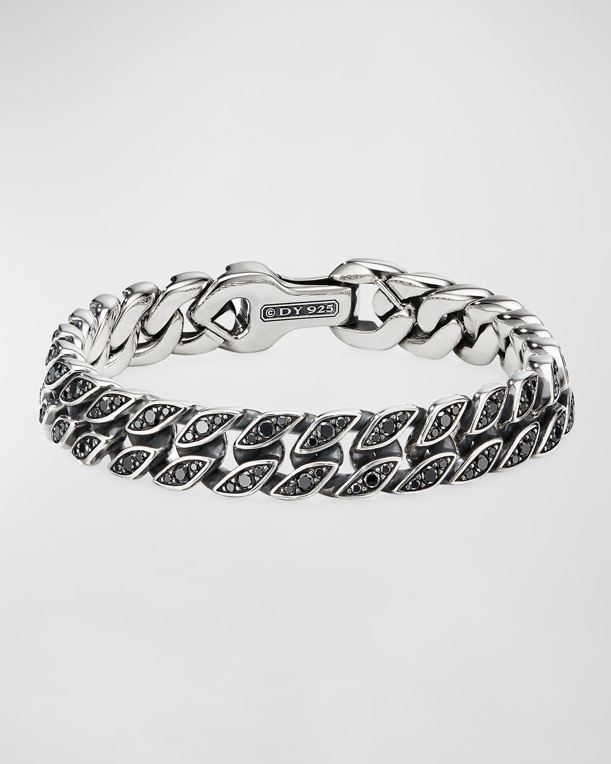 Mens Curb Chain Bracelet with Black Diamonds in Silver, 11.5mm Product Image