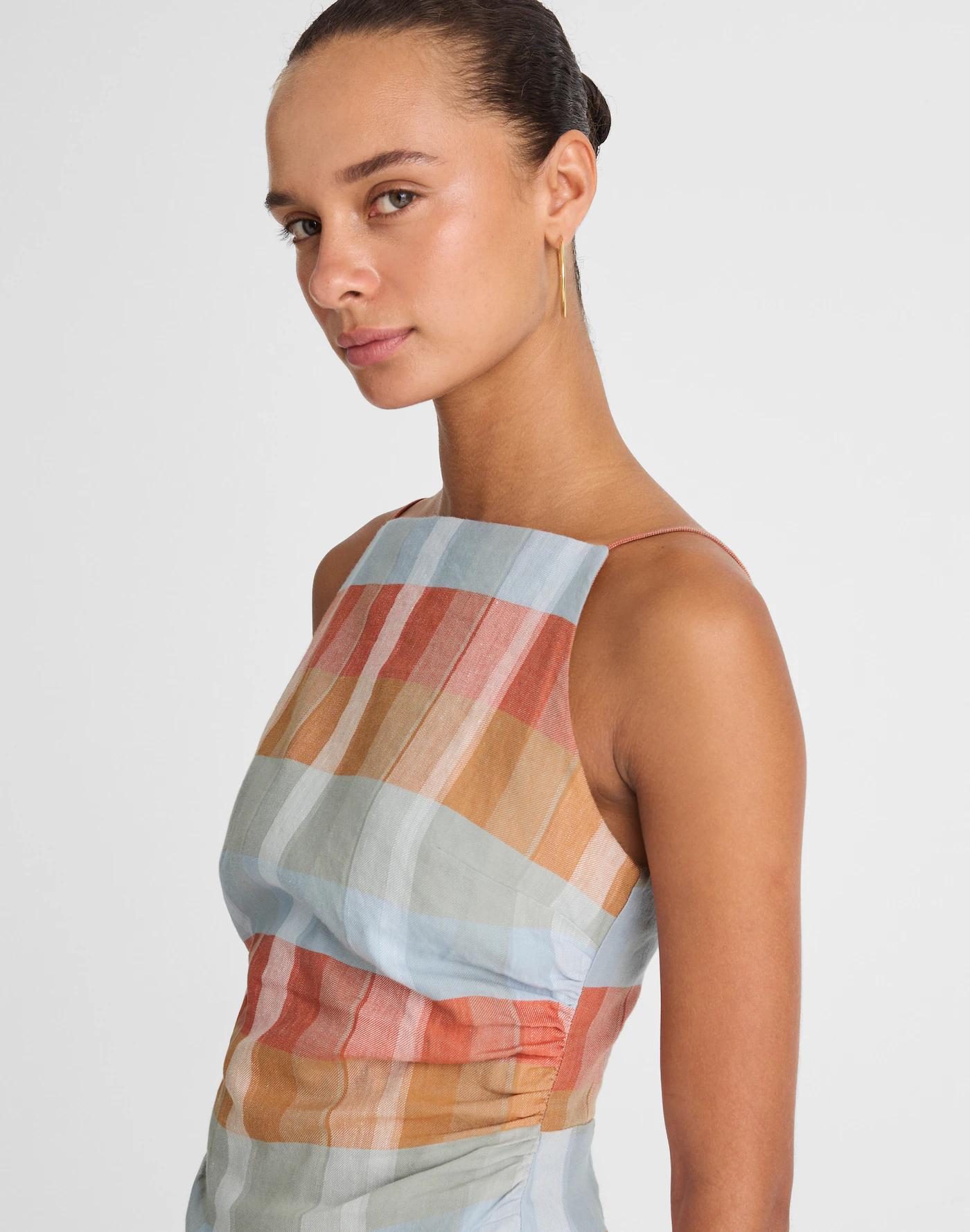 Ruched Squareneck Tank in Linen-Cotton Product Image