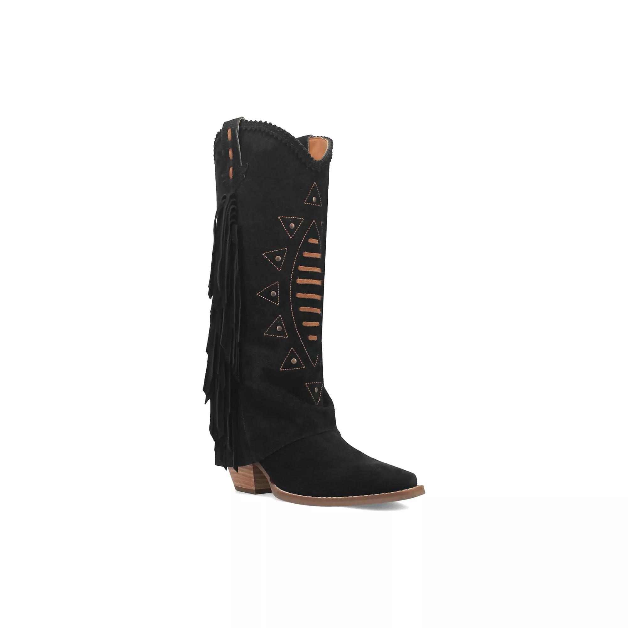 Dingo Women's Spirit Trail Side Fringed Leather Cowboy Boots, Size: 9.5, Black Product Image
