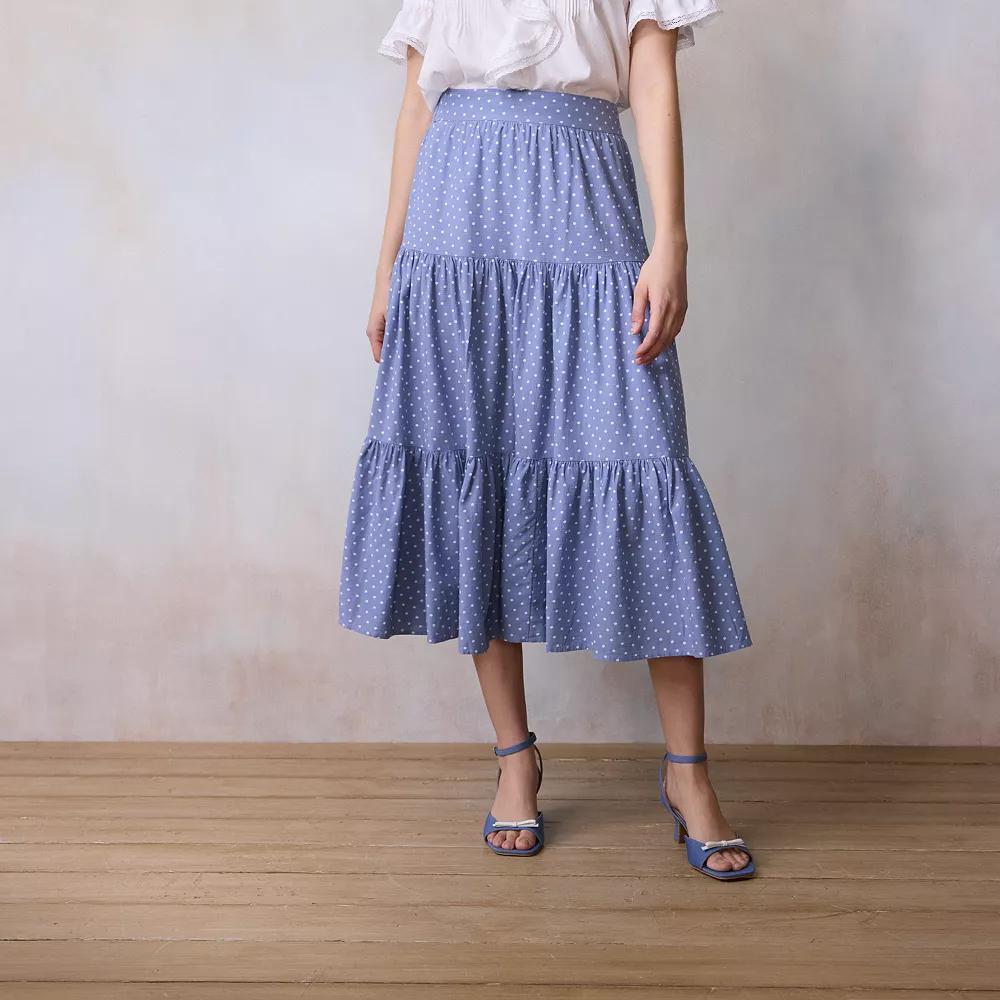 Women's LC Lauren Conrad Three Tier Midi Skirt, Size: Medium, Blue Giddy Dot Product Image
