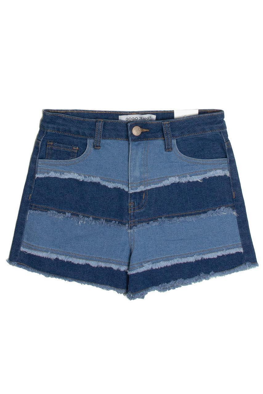 Denim Patchwork Shorts Product Image