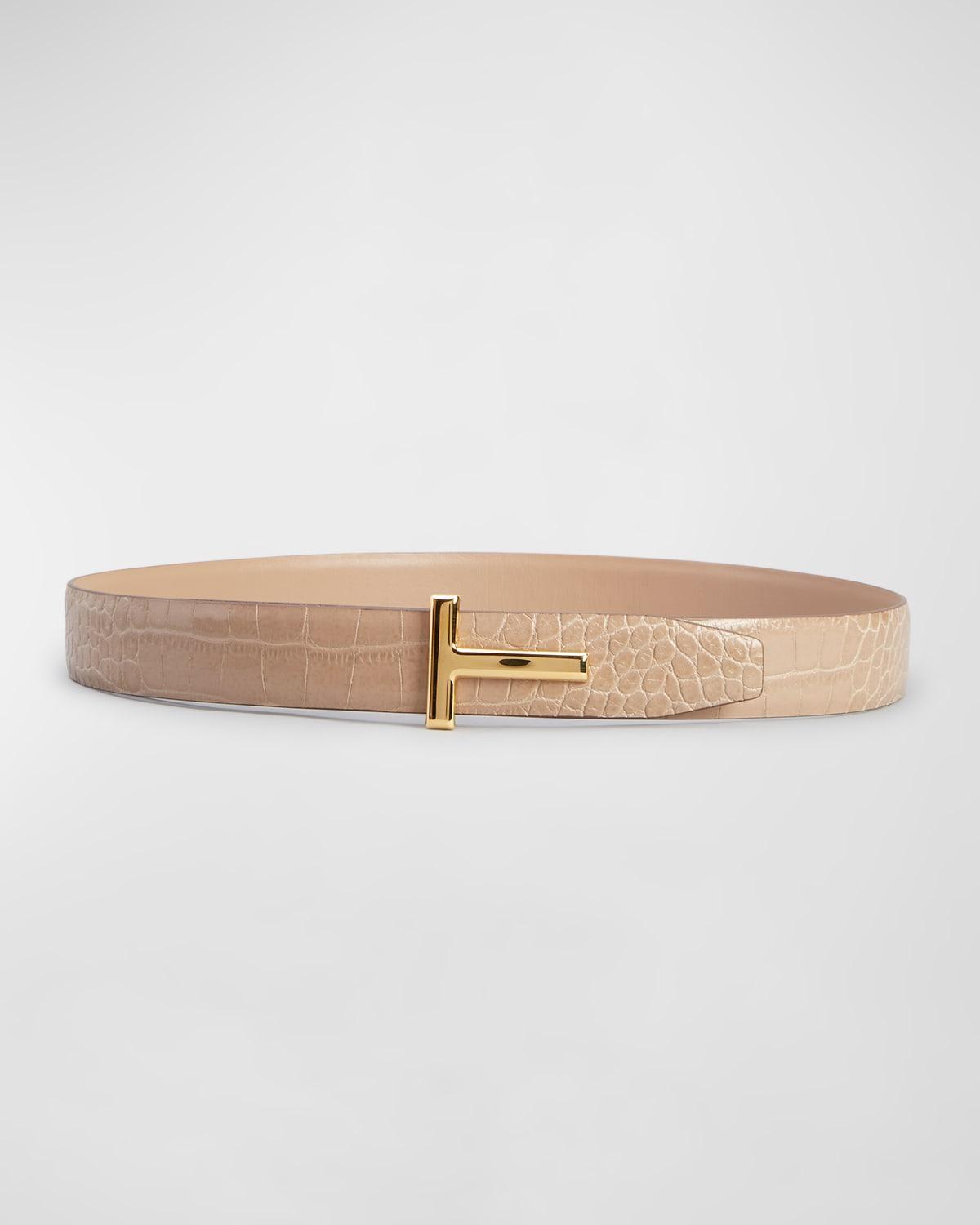 T Buckle Croc-Embossed Patent Belt Product Image