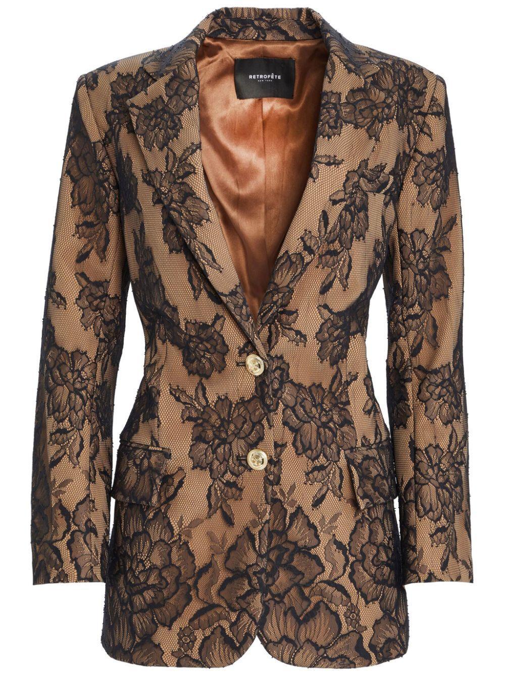 Ophelia Lace-overlay Blazer In Tannin Product Image