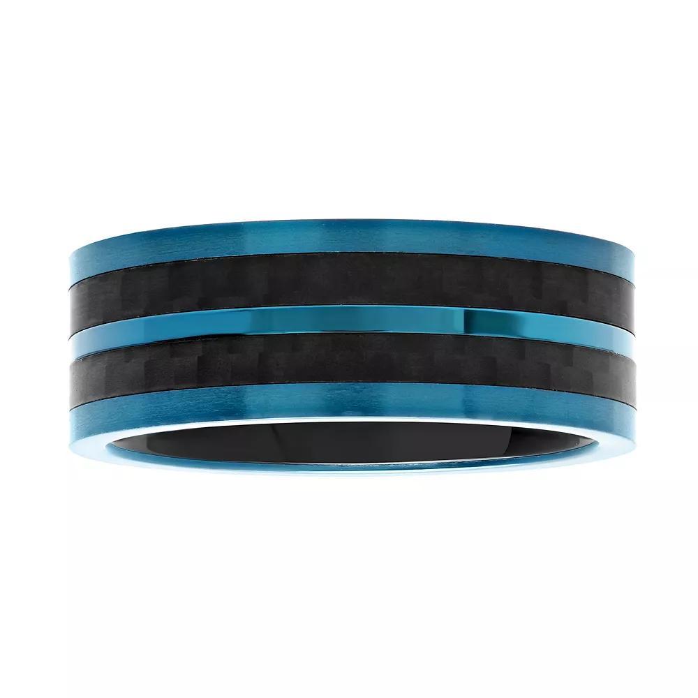 Men's Two-Tone Blue & Black Stainless Steel Stripe Band, Size: 10, Silvertone Product Image