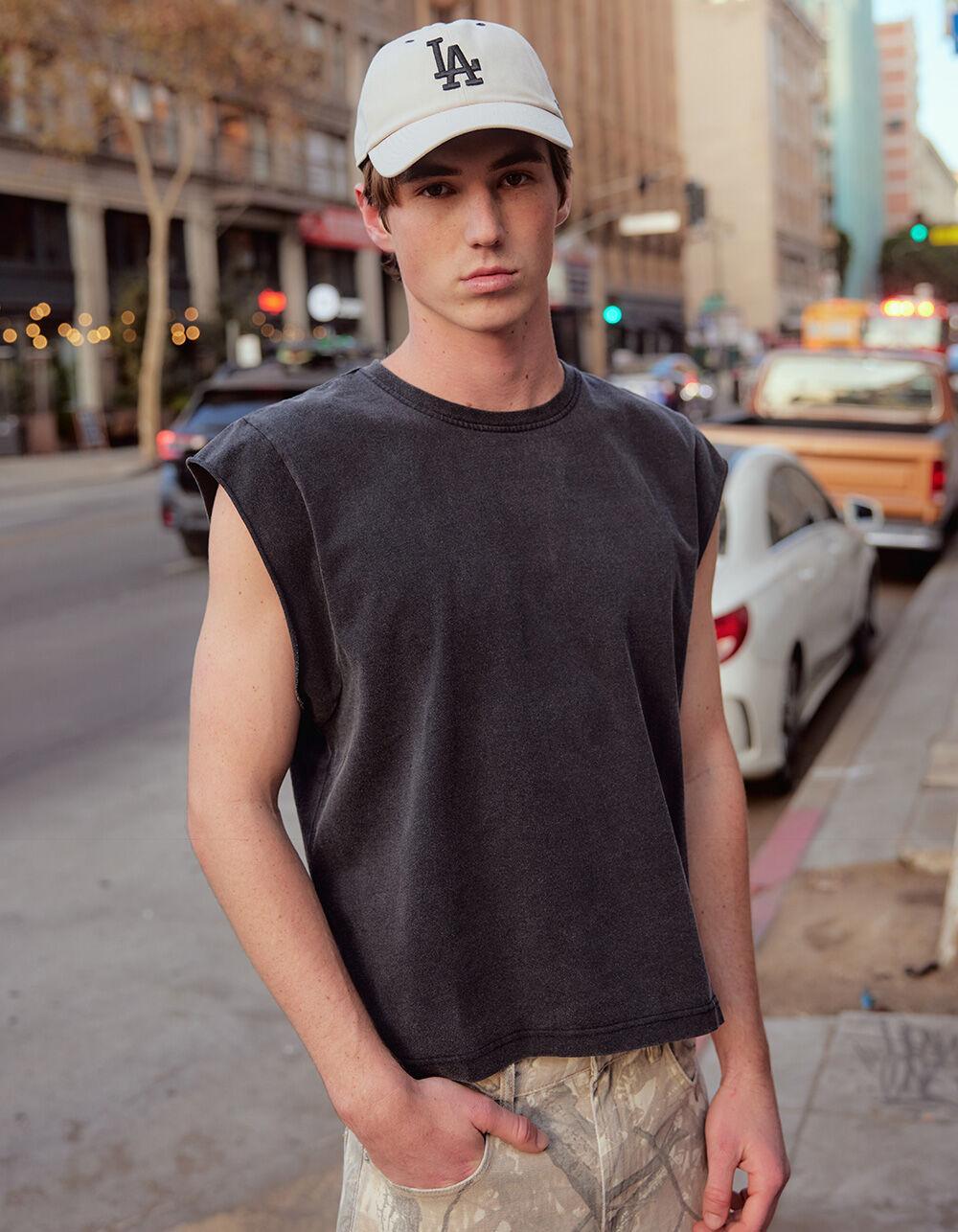 RSQ Mens Washed Cropped Muscle Tee - BLACK Product Image
