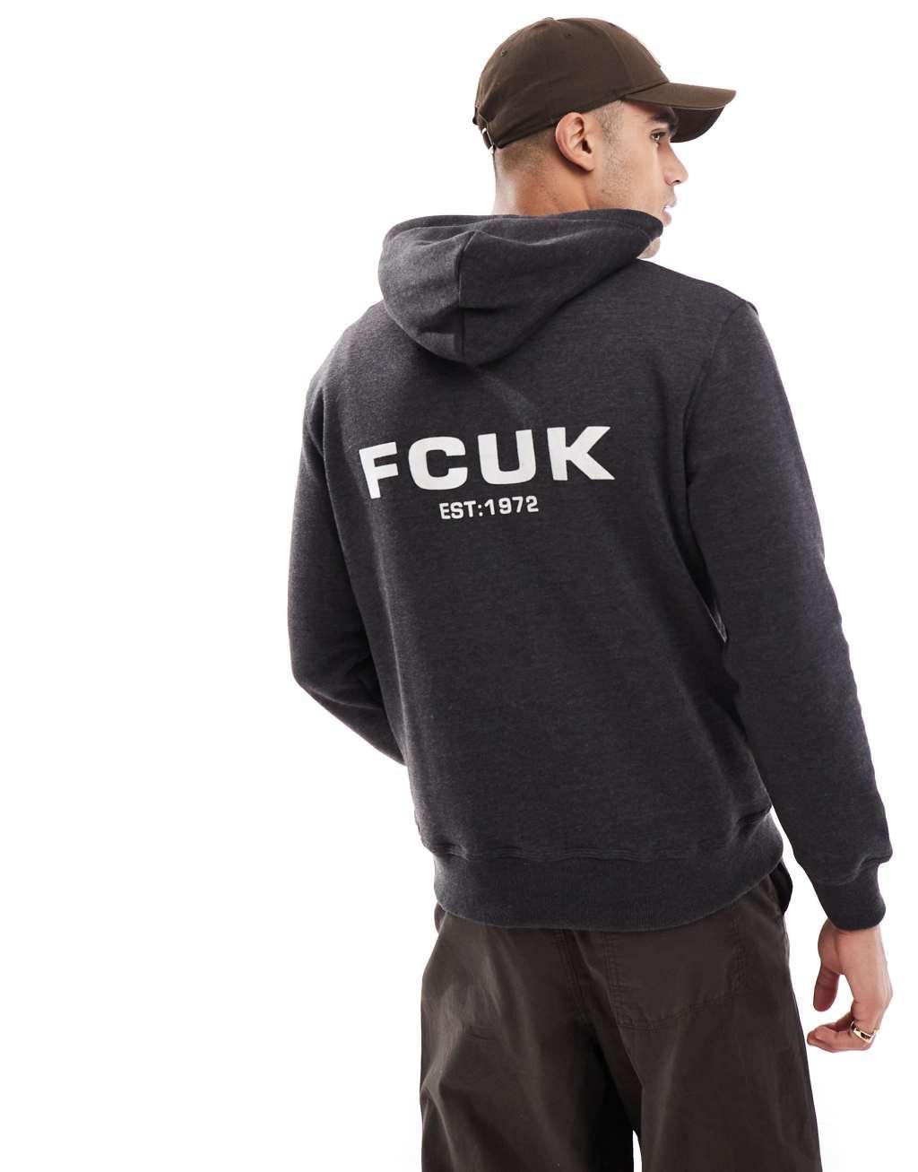 French Connection relaxed hoodie with logo in charcoal Product Image