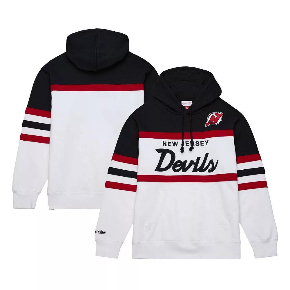 Men's Mitchell & Ness White/Black New Jersey Devils Head Coach Pullover Hoodie, Size: Large, Nhl White Product Image