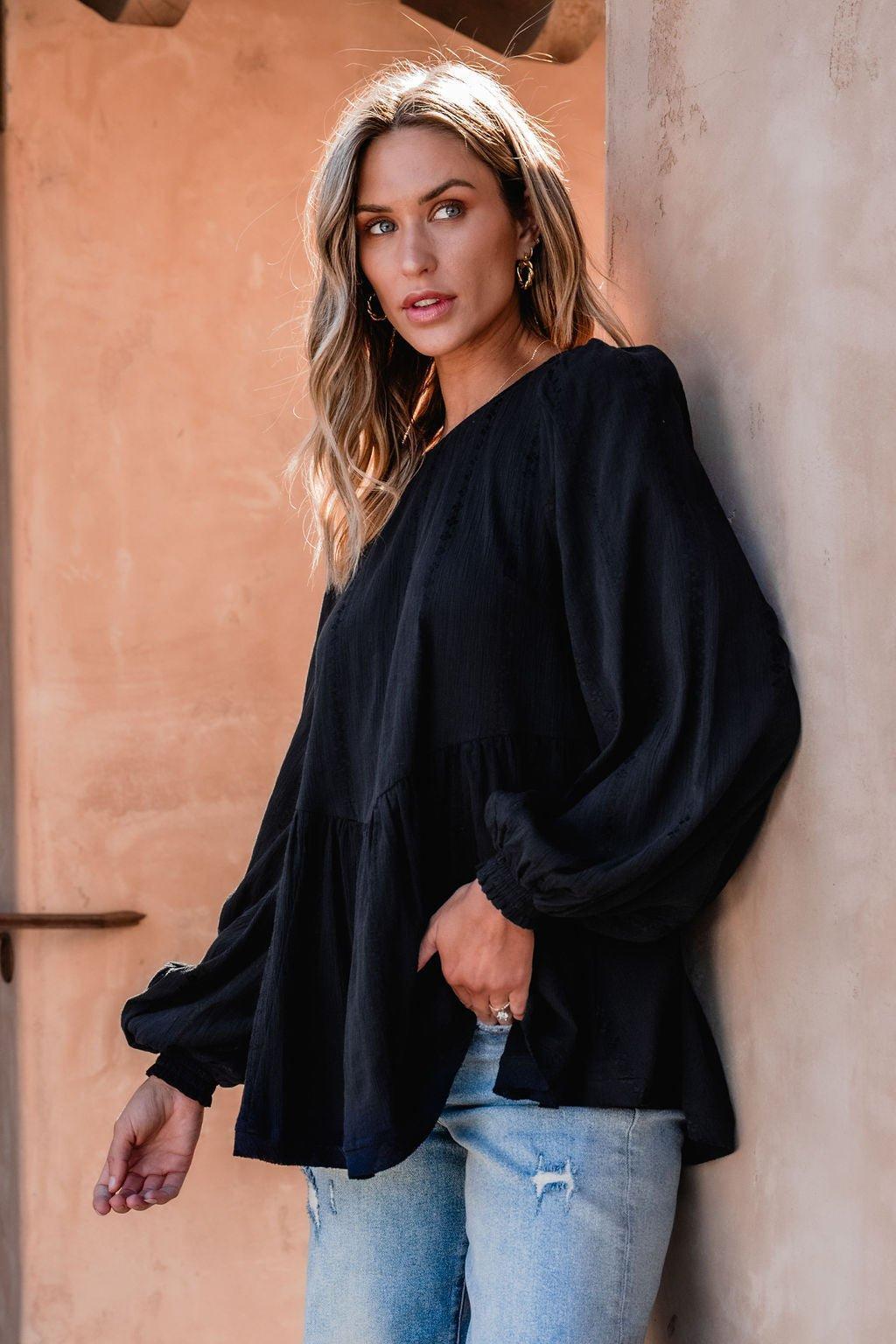 Flowy Black Ruffled Tunic - FINAL SALE Female Product Image