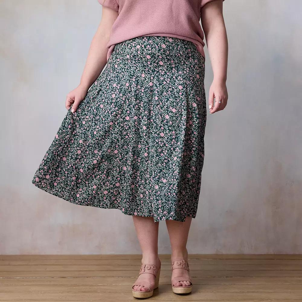 Plus Size LC Lauren Conrad Godet Midi Skirt, Women's, Size: 0X, Green Virginia Vines Product Image