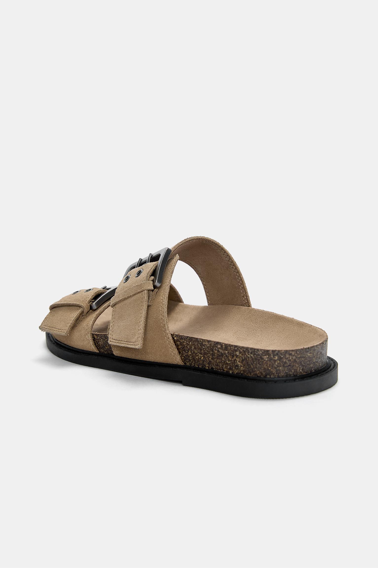 Leather flat sandals with buckles Product Image