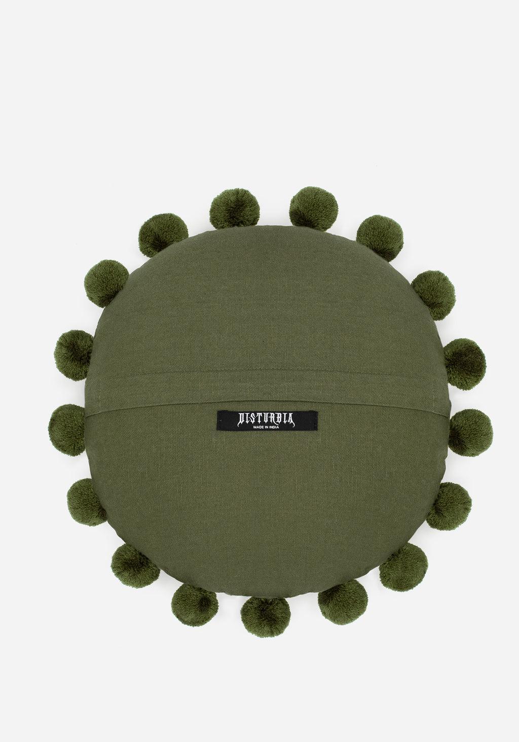 Foliate Embroidered Pom-Pom Round Cushion Product Image