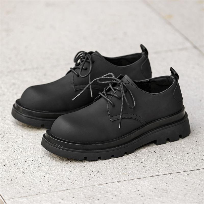 Faux Leather Lace-Up Oxford Shoes Product Image
