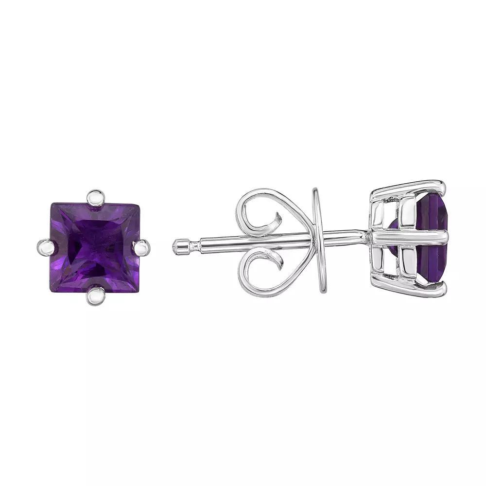 Sterling Silver Amethyst Stud Earrings, Womens Product Image