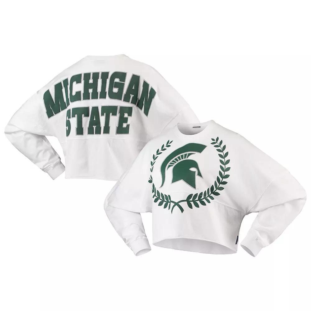 Women's White Michigan State Spartans Laurels Crop Long Sleeve T-Shirt, Size: 2XL Product Image