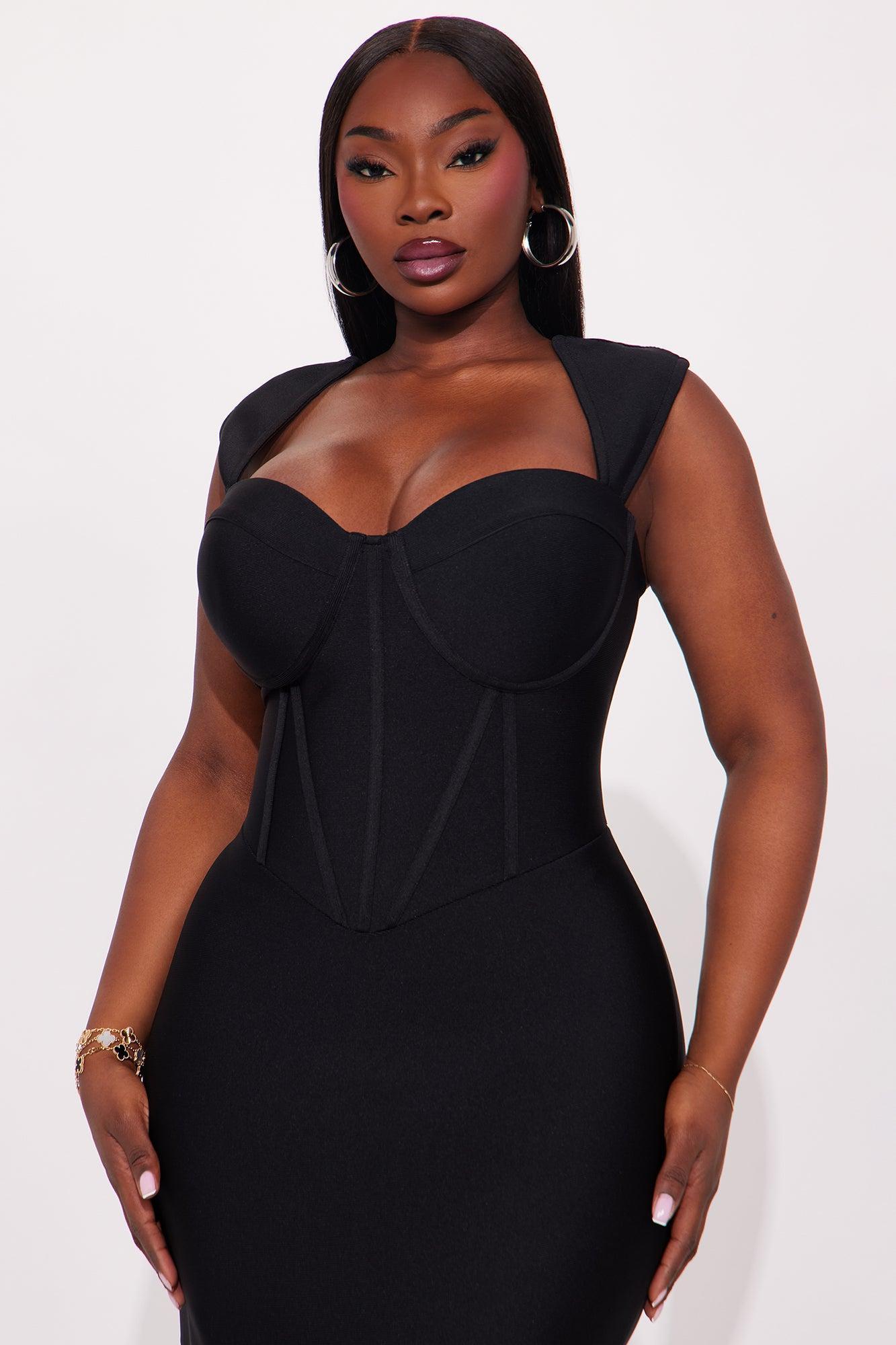 Sculpted Energy Corset Bandage Midi Dress - Black Product Image