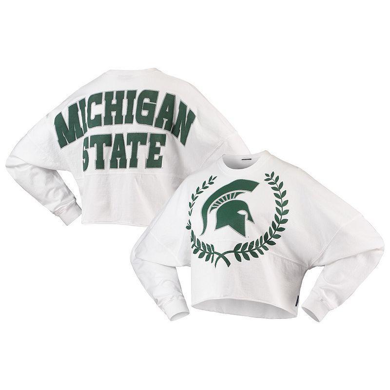 Women's White Michigan State Spartans Laurels Crop Long Sleeve T-Shirt, Size: 2XL Product Image