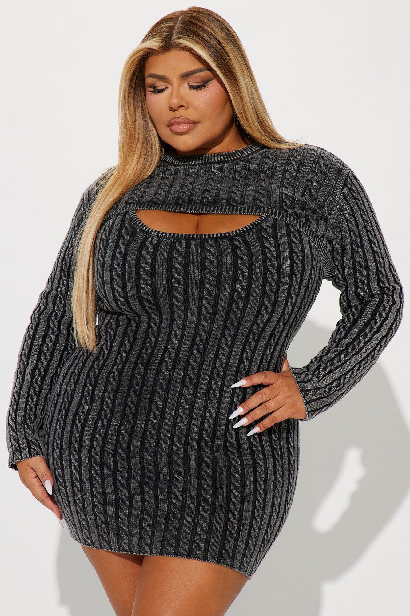 Cable Knit Mini Dress Set - Black Product Image