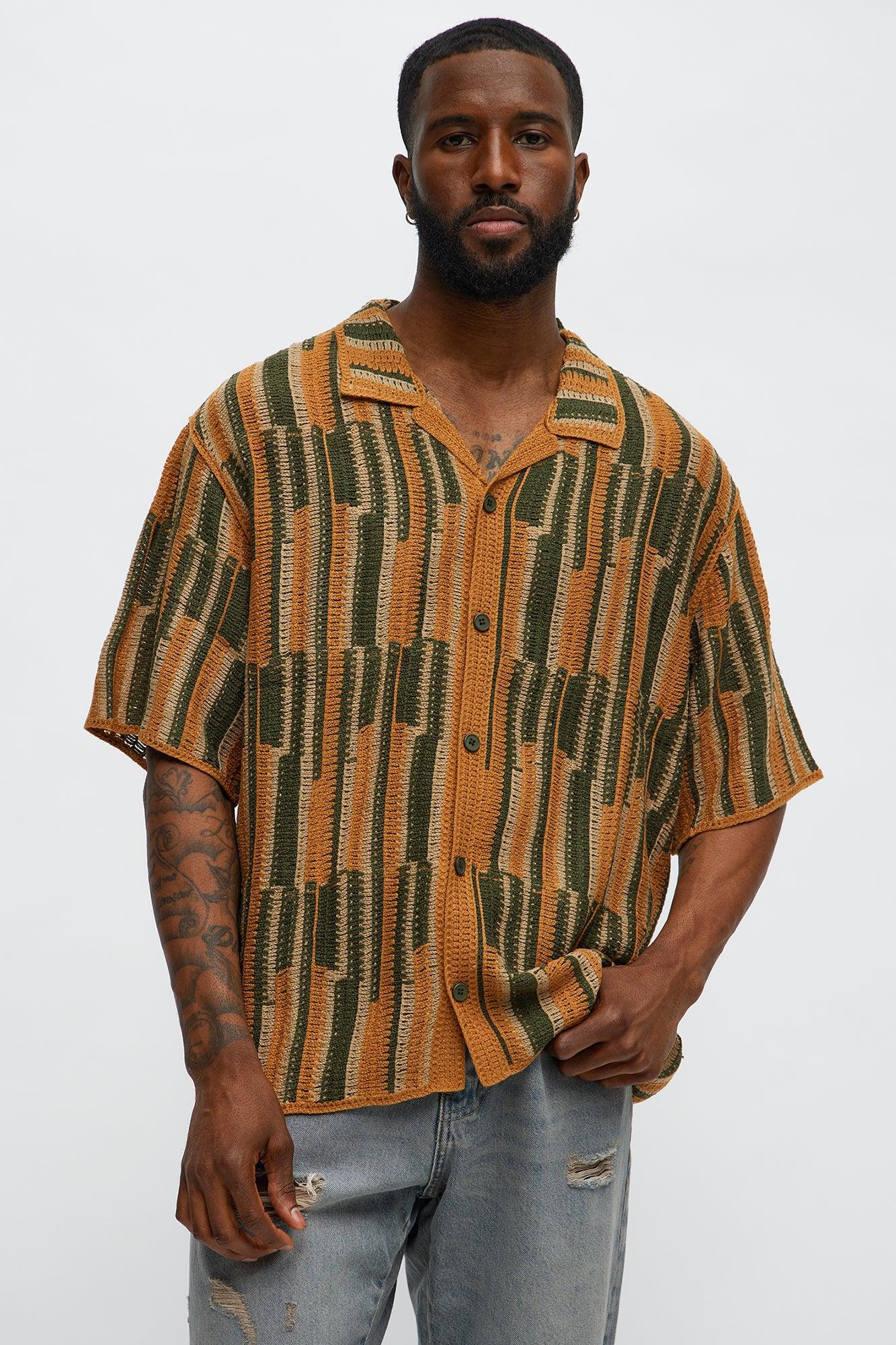Victor Crochet Cuban Collar Button Down Shirt - Multi Color Product Image