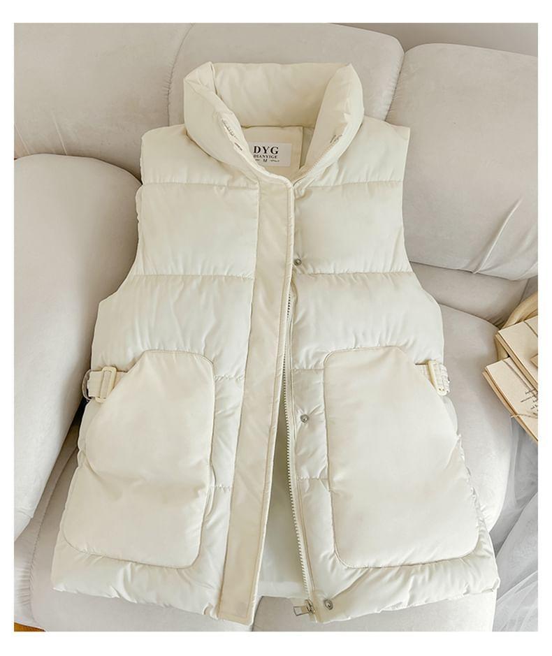 Stand Collar Plain Zip-Up Puffer Vest Product Image