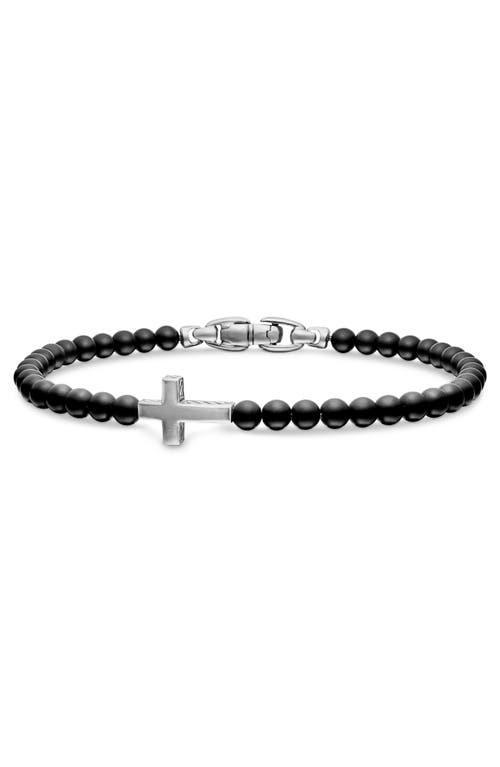 Mens Spiritual Beads Cross Station Bracelet in Sterling Silver Product Image
