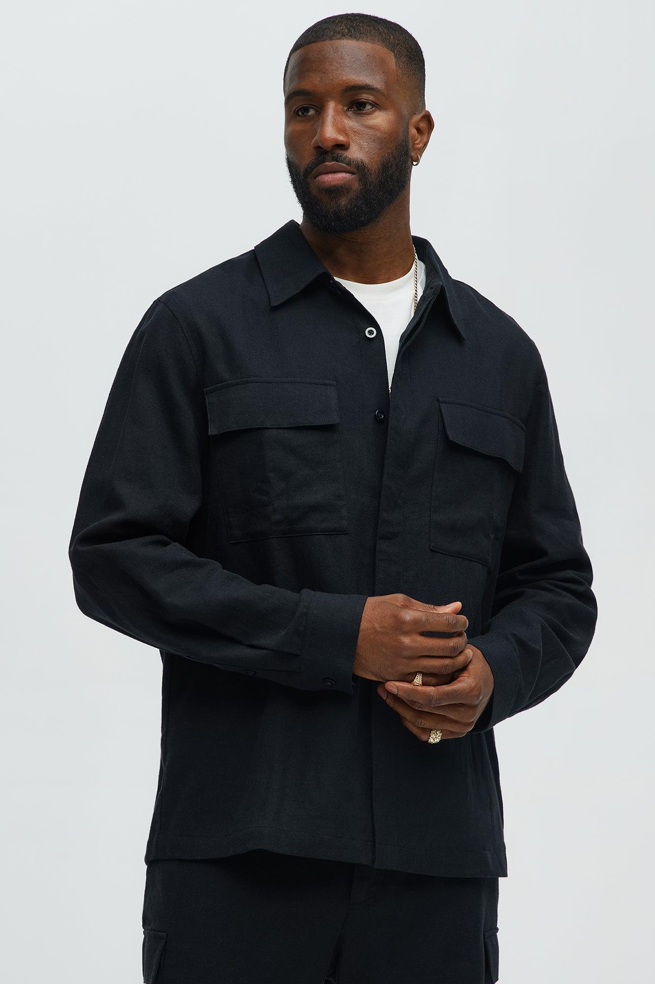 Bahamas Linen Long Sleeve Shirt - Black Male Product Image