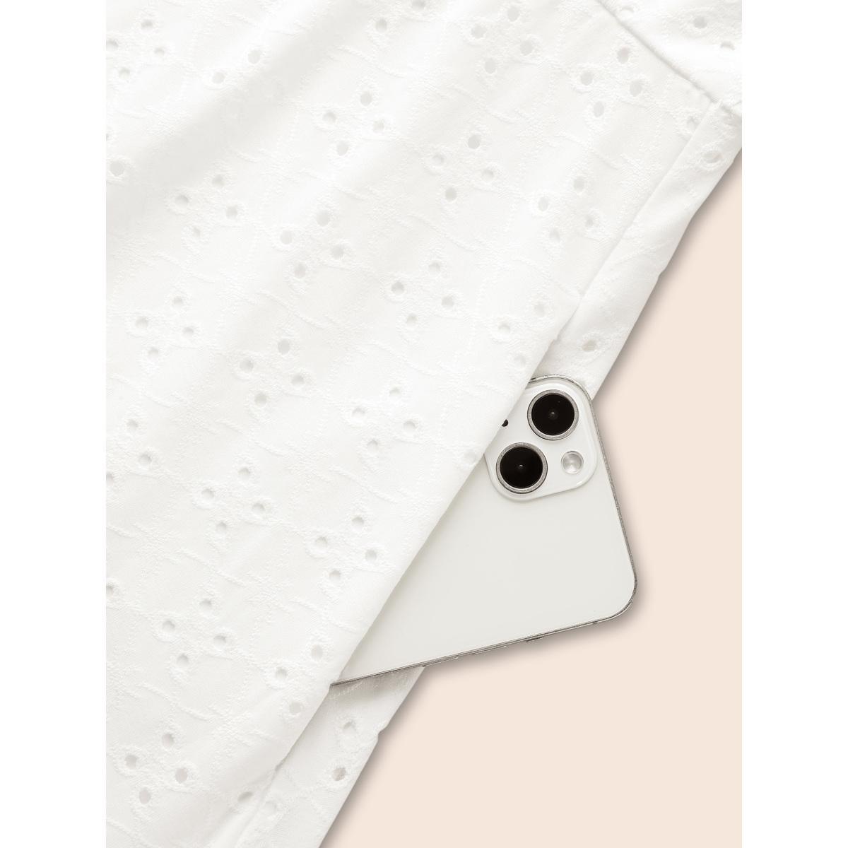 Plus Size Solid Pocket Laser Cut Surplice Neck Knee Dress Ivory Women Elegant Pocket V-neck Short sleeve Curvy Knee Dress BloomChic 14-16/1X Product Image