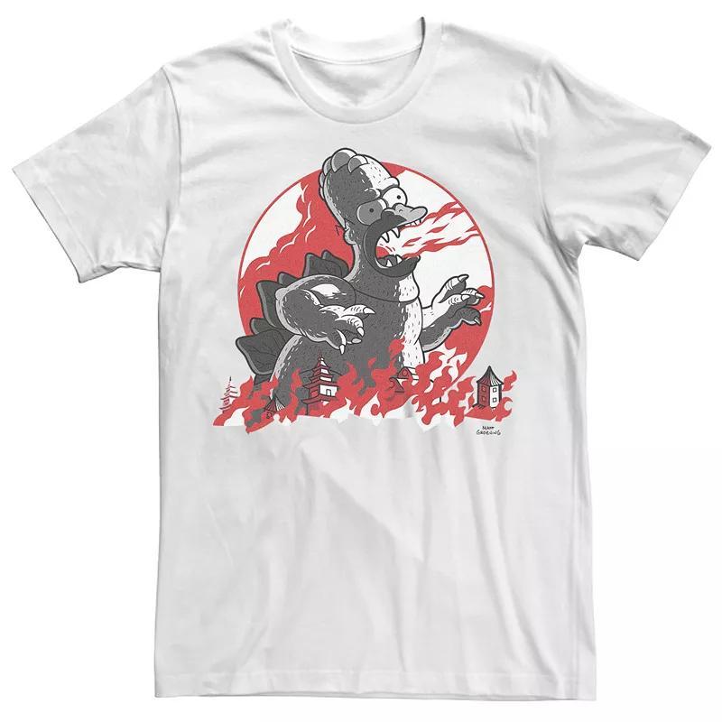 Men's The Simpsons Halloween Homer Godzilla Flames Tee, Size: XL, White Product Image