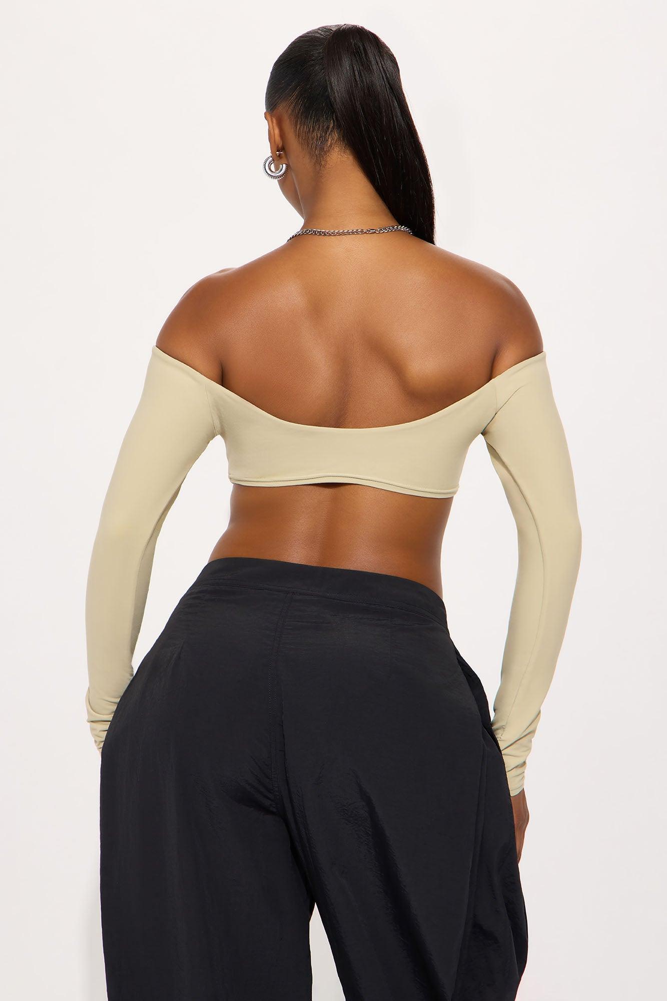 Second Skin Off Shoulder Cropped Top - Stone Product Image