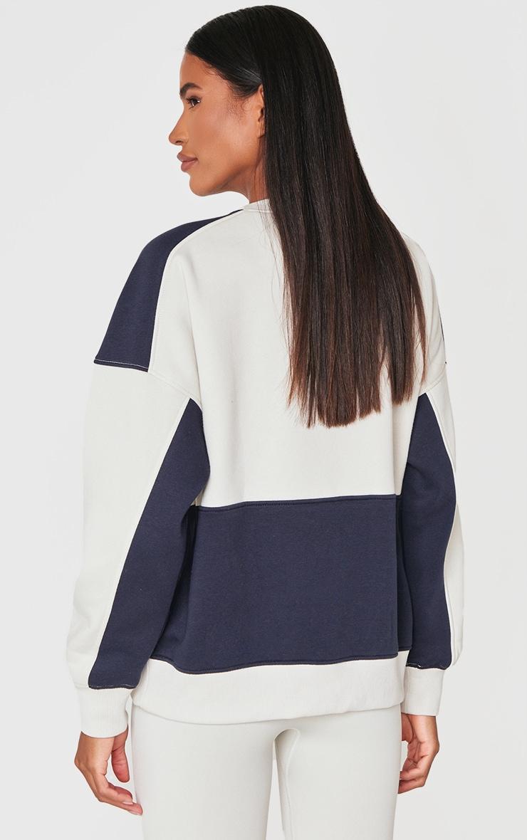 Navy Embroidered Contrast Oversized Varsity Sweatshirt Product Image