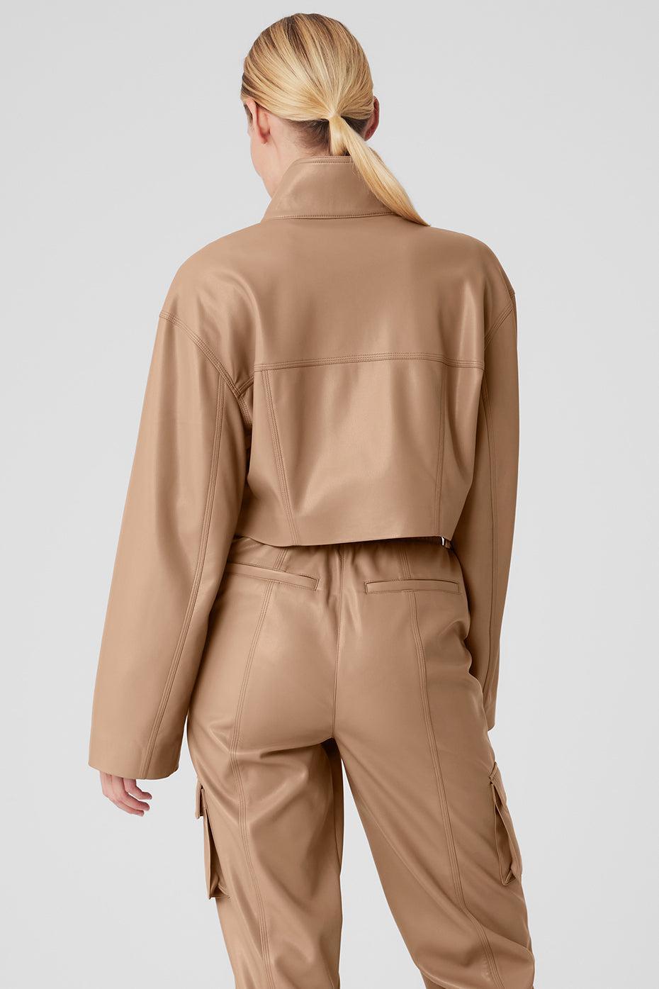 Faux Leather Power Hour Jacket - Toasted Almond Product Image