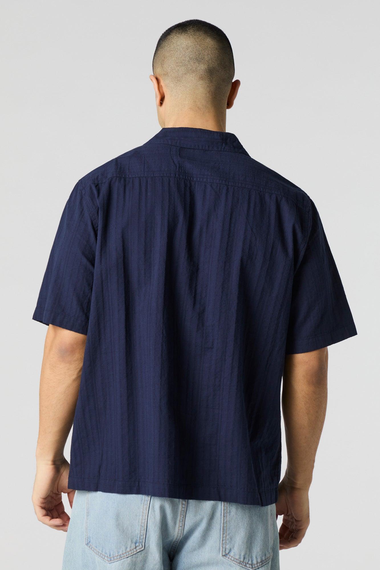 Textured Short Sleeve Button-Up Top Male Product Image