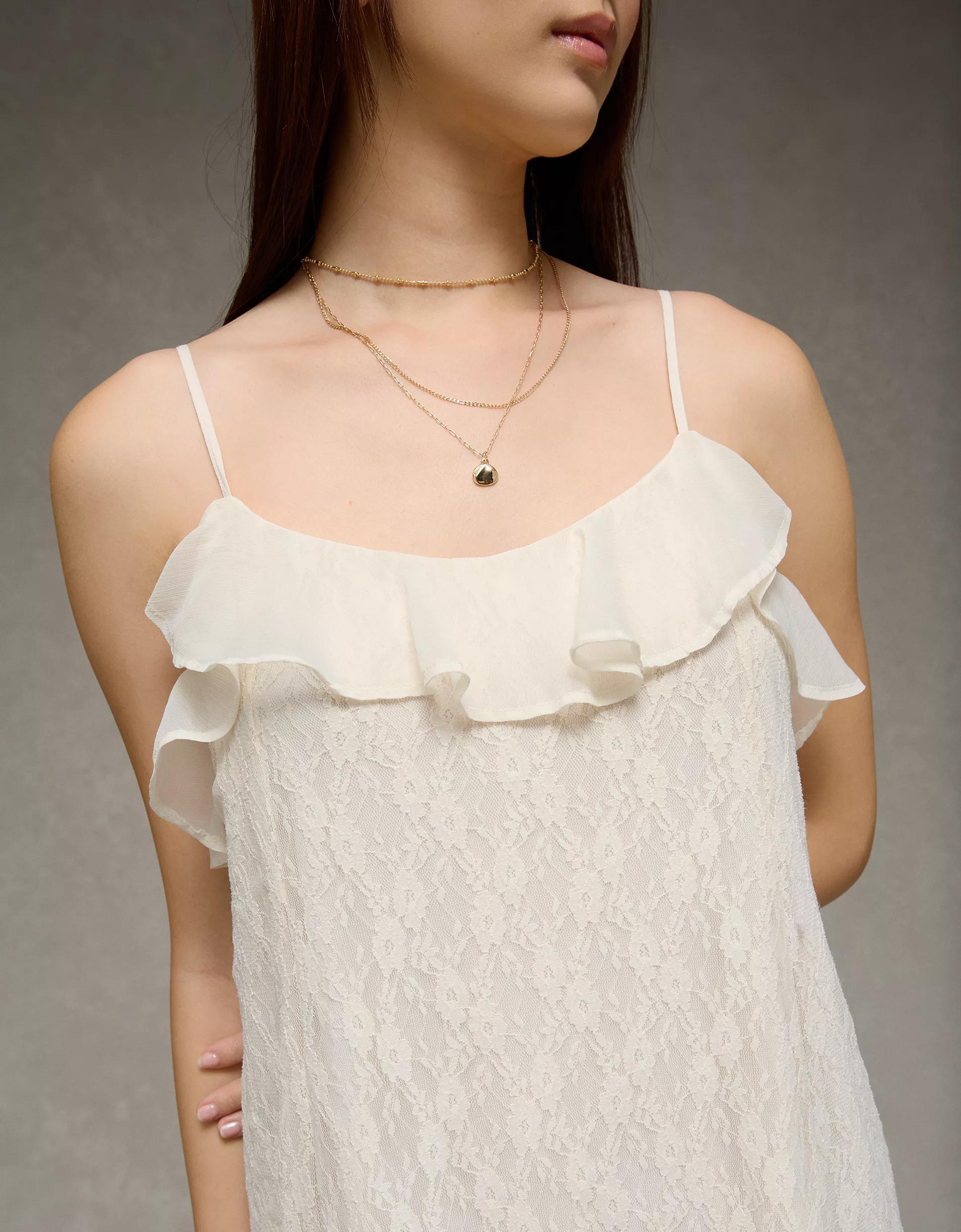 AE Lace Handkerchief Hem Ruffle Mini Dress Product Image