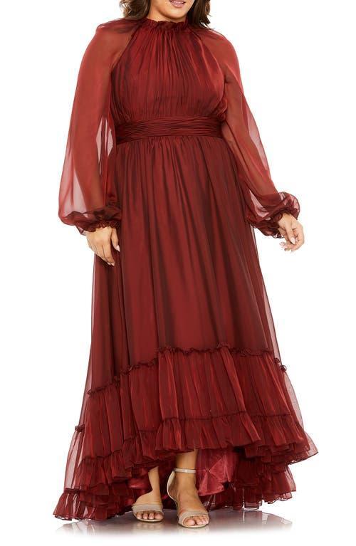 Womens Plus Size Ruffled Puff-Sleeved Chiffon Gown Product Image