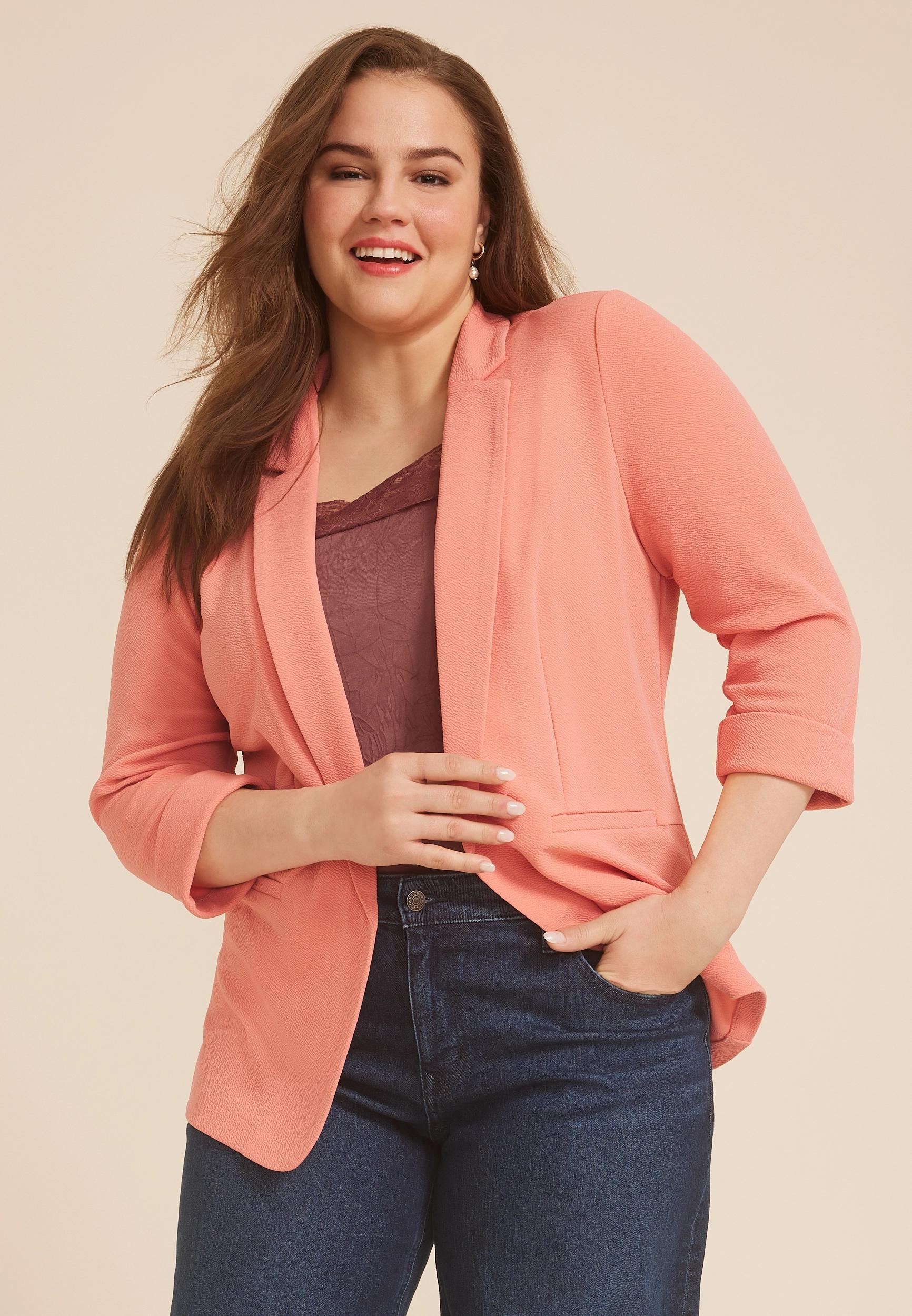 Maurices Plus Size Womens Blazer Versa Open Front Blue Size 1X Product Image